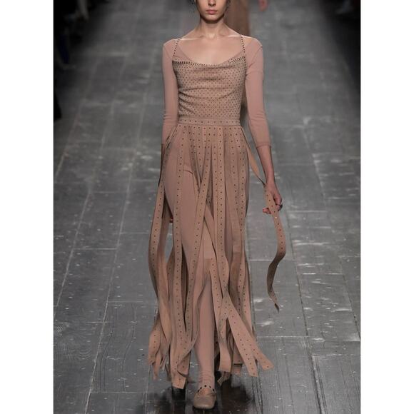 Valentino Tops - NWT Valentino Suede Studded Fringe Top Runway Collector Rare Balletcore Blush XS